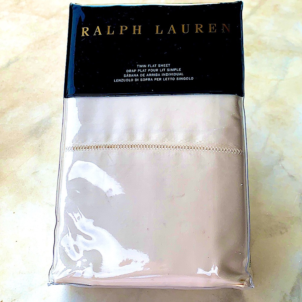 RALPH LAUREN HLYWD CREAM SATEEN TWIN FLAT SHEET